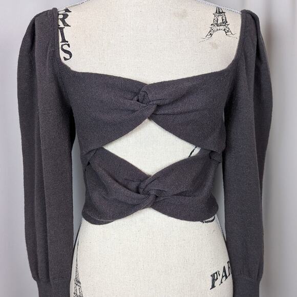 LPA Puff Sleeve Knotted Cropped Sweater Gray Size Small - Picture 14 of 16